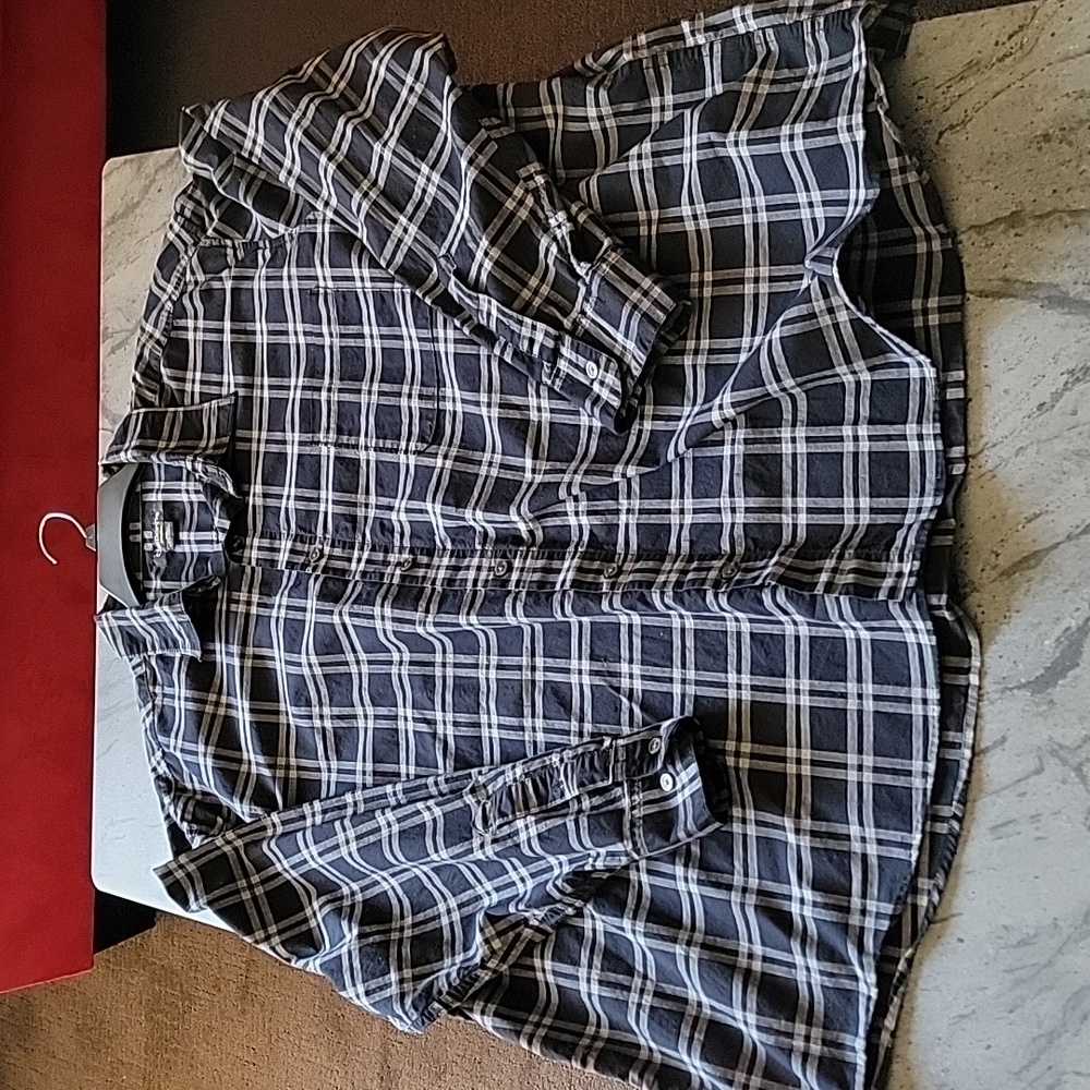 Claiborne Men's 100% Cotton Stretch Plaid Long Sleeve Button down blk&Wht 3XL - Picture 3 of 7